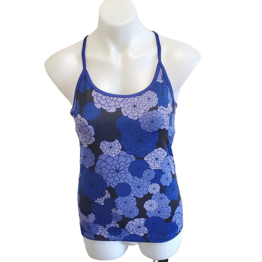 Champion Dry Fit Workout Tank Top Blue Purple Retro Floral Print Med